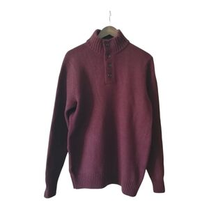 Men's Maroon Turtleneck Sweater with Button Detail 100% Lambs Wool